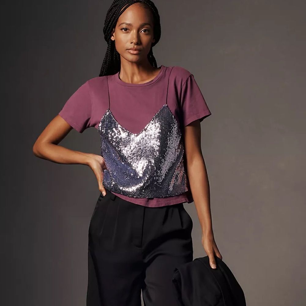 Anthropologie Le Superbe Birdie Sequin Tee Nwt